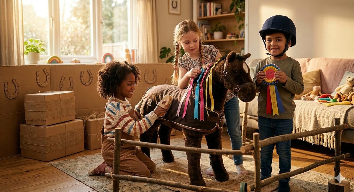 Kinder auf dem Reiterhof mit Pferden