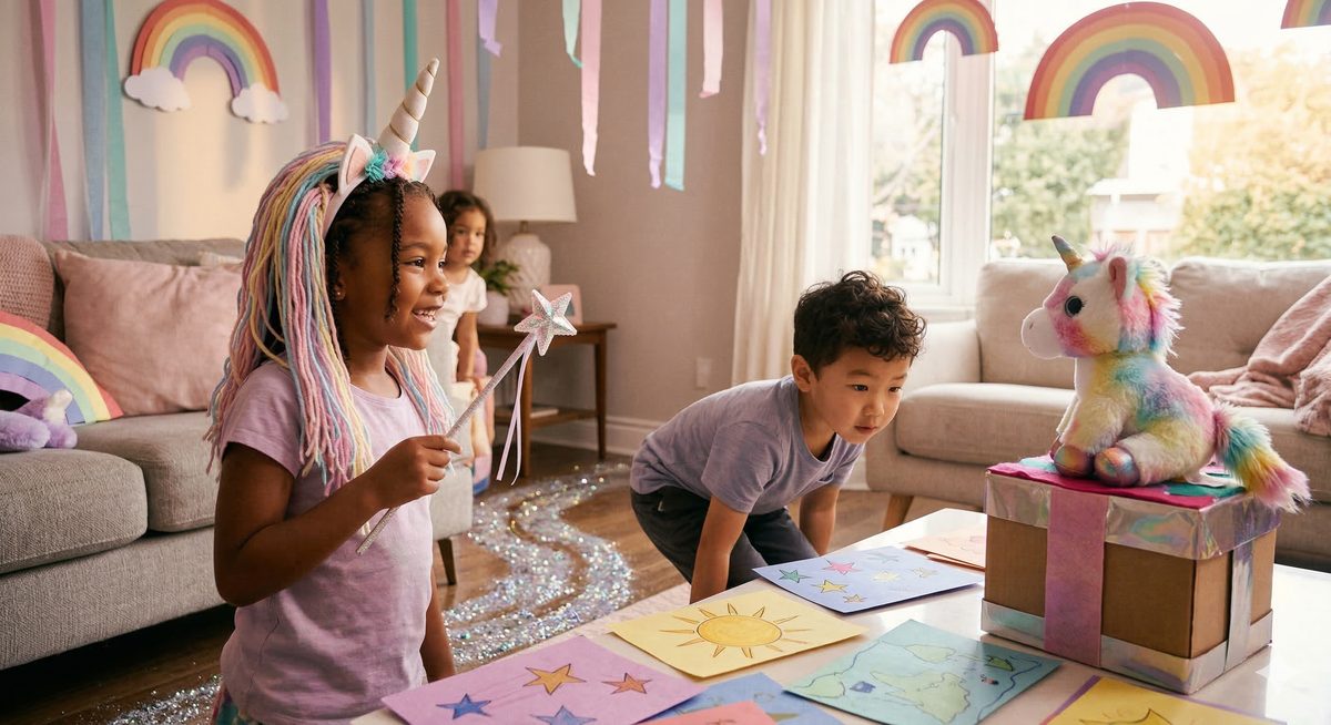 Kinder im Einhorn-Abenteuer